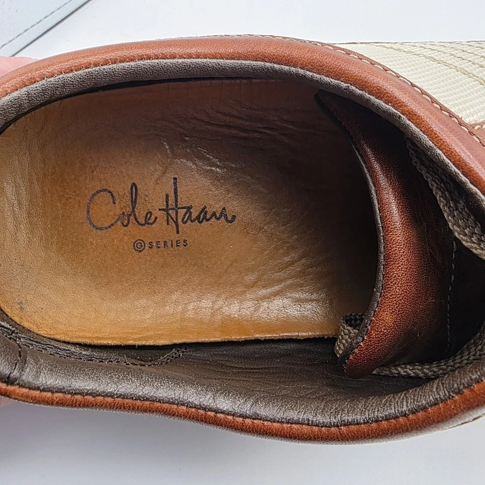 Cole Haan Mens 10 Brown Leather Canvas Driving Shoes Oxfords Preppy Tennis Yacht